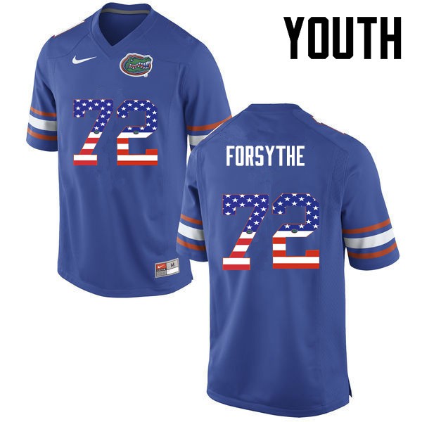 Florida Gators Youth #72 Stone Forsythe College Football Jersey USA Flag Fashion Blue